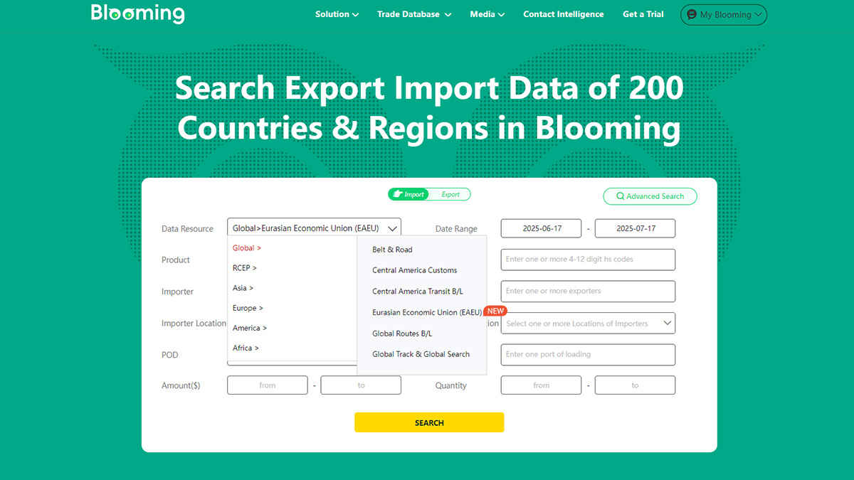 Blooming Announces Launch of the Eurasian Economic Union (EAEU) Trade Database in 2025